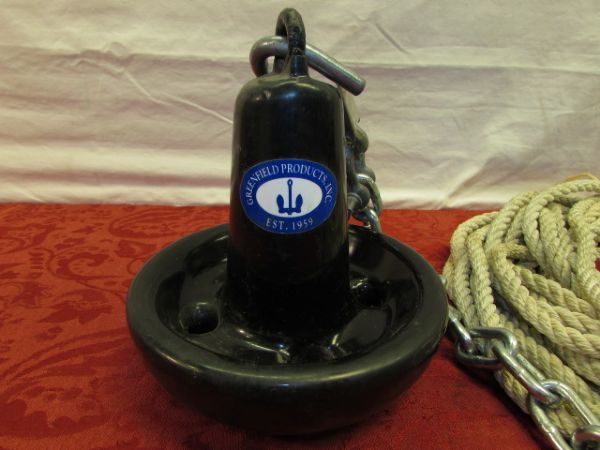 GREENFIELD PRODUCTS, INC. MUSHROOM BOAT ANCHOR WITH CHAIN & LOTS OF LINE