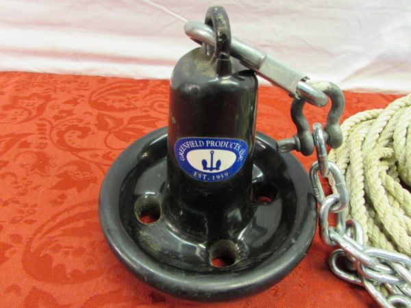 GREENFIELD PRODUCTS, INC. MUSHROOM BOAT ANCHOR WITH CHAIN & LOTS OF LINE