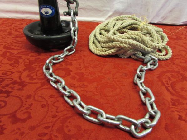 GREENFIELD PRODUCTS, INC. MUSHROOM BOAT ANCHOR WITH CHAIN & LOTS OF LINE