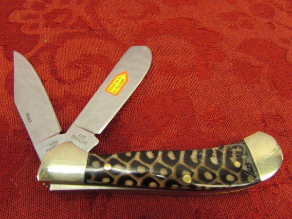 TWO STEEL WARRIOR POCKET KNIVES - COBRA SKIN &  