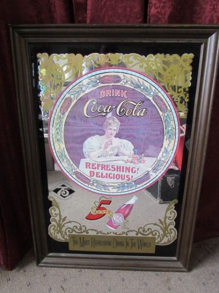 REFRESHING!  DELICIOUS!  LARGE VINTAGE 75TH ANNIVERSARY COCA COLA MIRROR