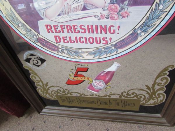 REFRESHING!  DELICIOUS!  LARGE VINTAGE 75TH ANNIVERSARY COCA COLA MIRROR