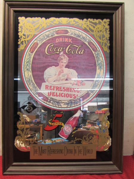 REFRESHING!  DELICIOUS!  LARGE VINTAGE 75TH ANNIVERSARY COCA COLA MIRROR