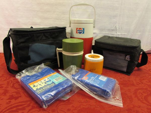LET'S GO ON A PICNIC! INSULATED COOLERS, COLEMAN COOLER, CHARLIE BROWN THERMOS & MORE