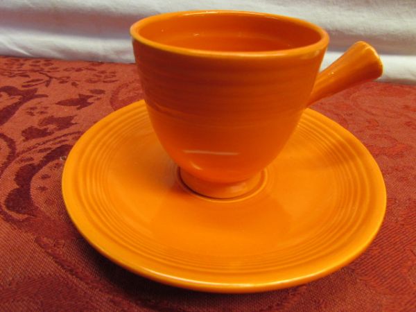 FOUR COLORFUL GENUINE FIESTA WARE ESPRESSO DEMITASSE CUPS & 3 SAUCERS 