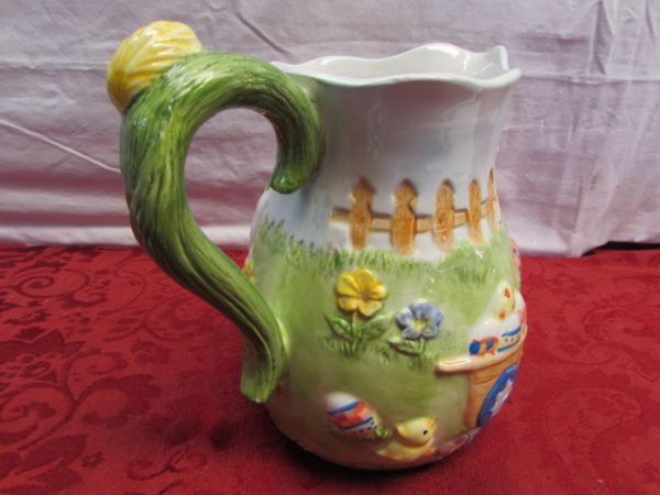 JUST IN TIME FOR EASTER!  DECORATIVE PITCHER & RABBIT FIGURINE