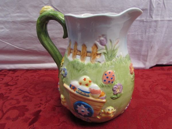 JUST IN TIME FOR EASTER!  DECORATIVE PITCHER & RABBIT FIGURINE