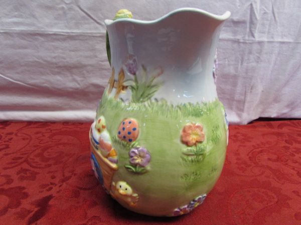 JUST IN TIME FOR EASTER!  DECORATIVE PITCHER & RABBIT FIGURINE