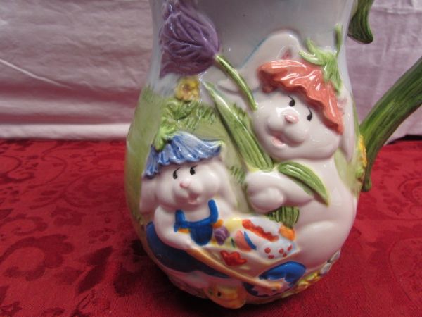 JUST IN TIME FOR EASTER!  DECORATIVE PITCHER & RABBIT FIGURINE