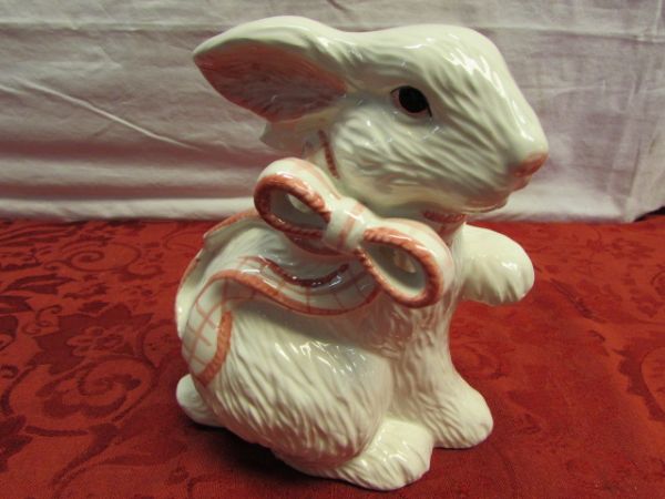 JUST IN TIME FOR EASTER!  DECORATIVE PITCHER & RABBIT FIGURINE