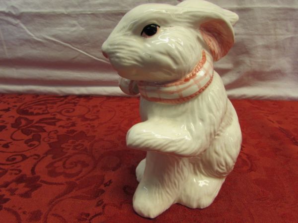 JUST IN TIME FOR EASTER!  DECORATIVE PITCHER & RABBIT FIGURINE