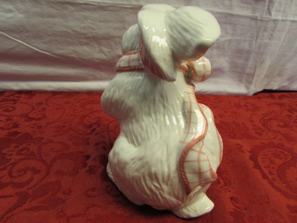 JUST IN TIME FOR EASTER!  DECORATIVE PITCHER & RABBIT FIGURINE