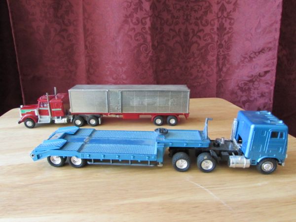 TWO SHINSEI MINI POWER TOY SEMI TRUCKS WITH TRAILERS