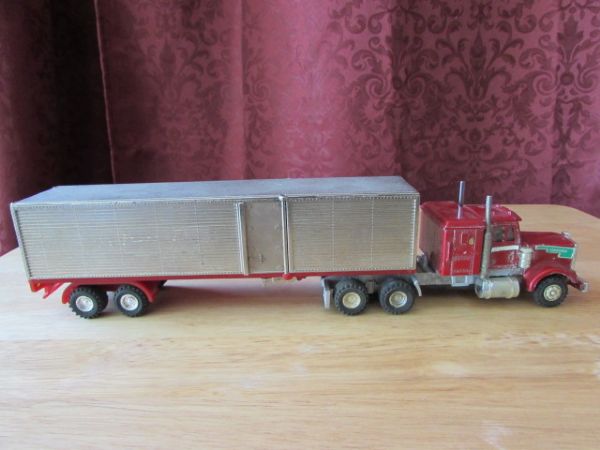 TWO SHINSEI MINI POWER TOY SEMI TRUCKS WITH TRAILERS