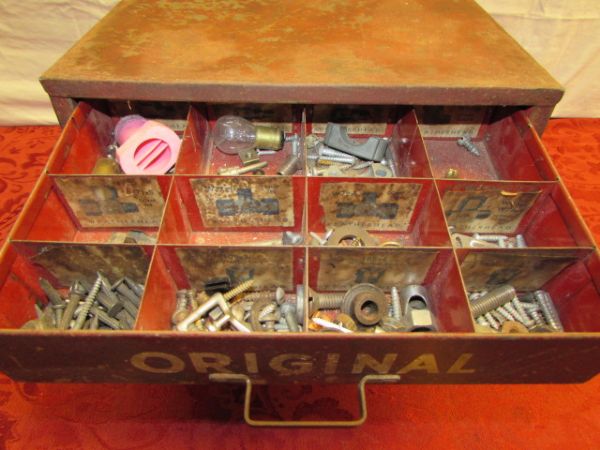 ORIGINAL WEATHERHEAD EQUIPMENT FOUR DRAWER CABINET, FASTENERS, BRASS & . . . 