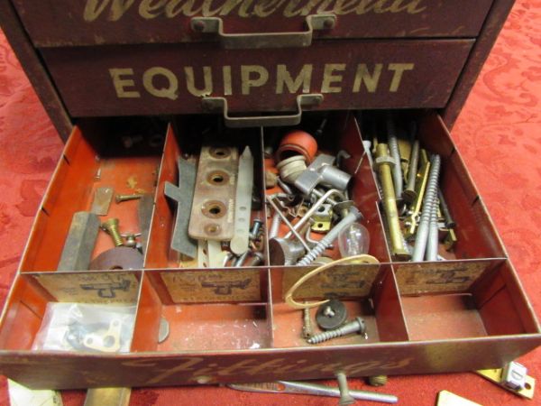 ORIGINAL WEATHERHEAD EQUIPMENT FOUR DRAWER CABINET, FASTENERS, BRASS & . . . 