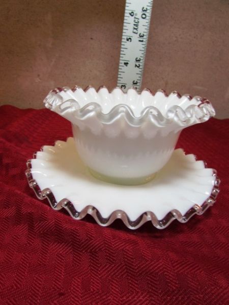 FENTON GLASS SILVER CREST MILK GLASS MAYO  BOWL WITH UNDERPLATE