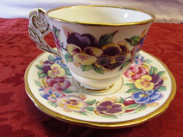 TEA TIME!  BEAUTIFUL CUT CRYSTAL, FINE BONE CHINA & 25TH ANNIVERSARY TEA POT & CUP