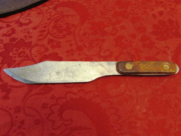 HAND MADE FULL TANG BOWIE KNIFE WITH LEATHER HANDLE & SHEATH 