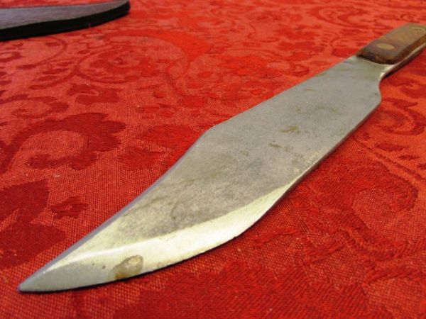 HAND MADE FULL TANG BOWIE KNIFE WITH LEATHER HANDLE & SHEATH 