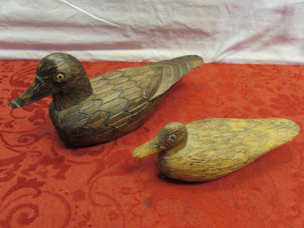 TWO WONDERFUL HAND CARVED WOOD DECOYS