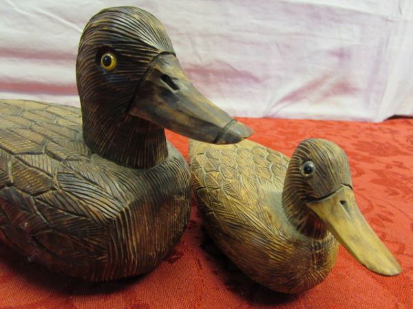 TWO WONDERFUL HAND CARVED WOOD DECOYS