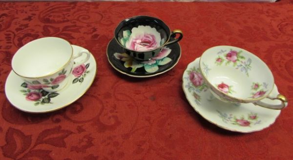 TEA & ROSES - ELEGANT CHINA TEA CUPS & SAUCERS 