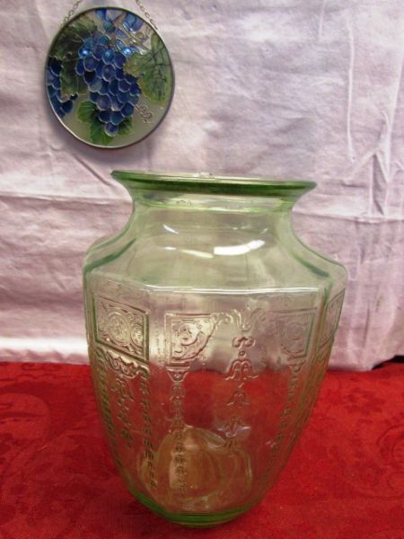 COLLECTION OF  NICE VINTAGE ITEMS INCLUDES DERPESSION GLASS  HAND PAINTED NIPPON VASE, MILK SLAG GLASS, MARBLE & MORE