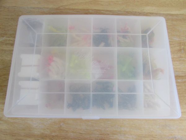 MINI PLASTIC CRAYFISH AND TWIL TAIL JIGS IN TACKLE BOX