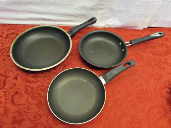 POTS 'N PANS - 18/10 STAINLESS STEEL, CUISINART, WEAR EVER FRY PANS & MORE