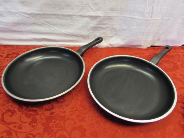 POTS 'N PANS - 18/10 STAINLESS STEEL, CUISINART, WEAR EVER FRY PANS & MORE