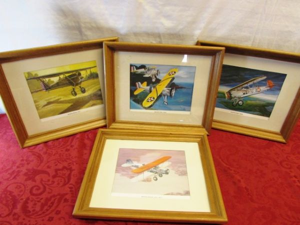 FOUR WONDERFUL FRAMED PRINTS OF BOEING AIR PLANES FROM THE 1920'S