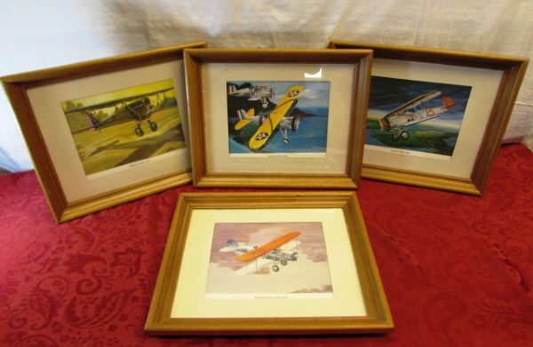 FOUR WONDERFUL FRAMED PRINTS OF BOEING AIR PLANES FROM THE 1920'S