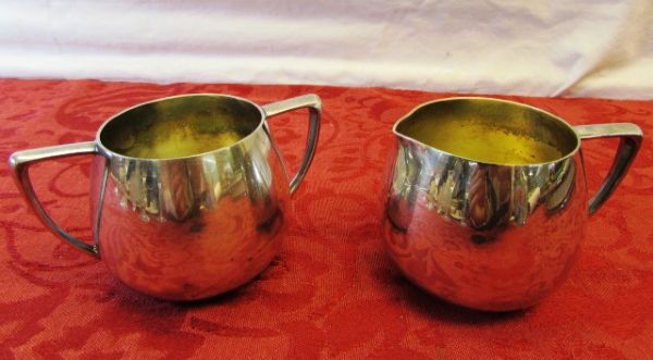 SILVER PLATE SERVING TRAY, CREAMER & SUGAR BOWL, CRYSTAL, CUT GLASS & MORE