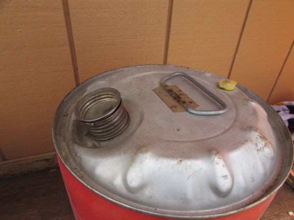 TWO VINTAGE METAL 5 GALLON GAS CANS