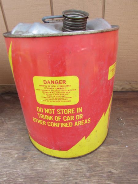 TWO VINTAGE METAL 5 GALLON GAS CANS