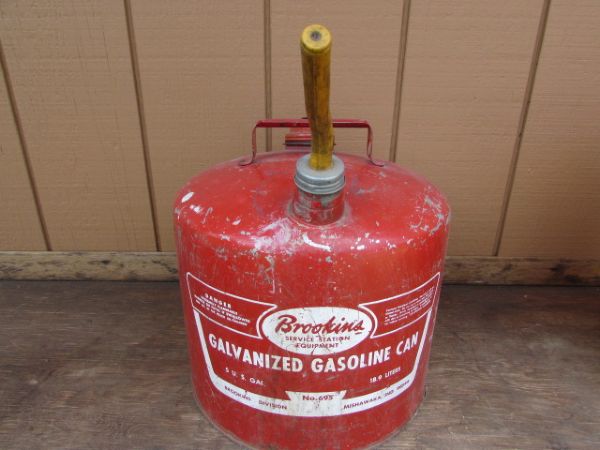 TWO VINTAGE METAL 5 GALLON GAS CANS