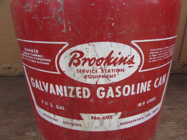 TWO VINTAGE METAL 5 GALLON GAS CANS