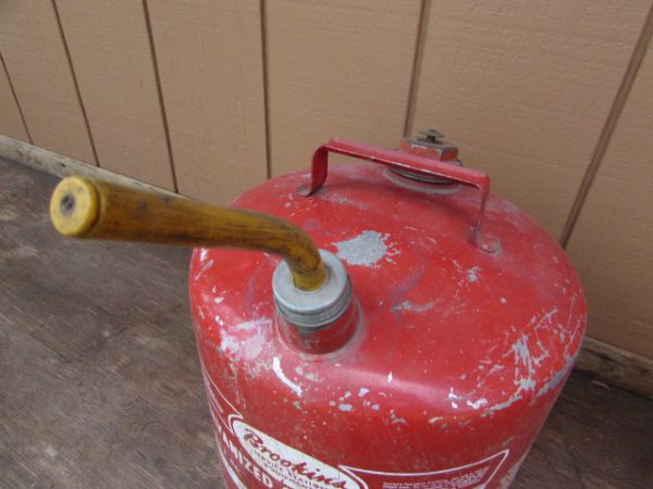 TWO VINTAGE METAL 5 GALLON GAS CANS