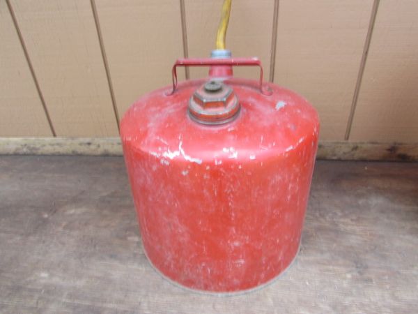 TWO VINTAGE METAL 5 GALLON GAS CANS