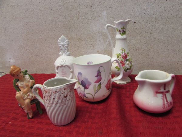 PRETTY IN PINK & PEACH VINTAGE/ANTIQUE PORCELAIN & CARNIVAL GLASS