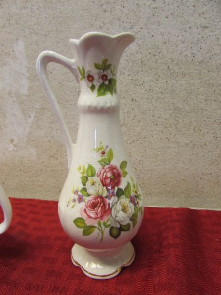 PRETTY IN PINK & PEACH VINTAGE/ANTIQUE PORCELAIN & CARNIVAL GLASS