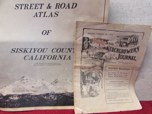 VINTAGE EPHERMA - 1919 STOCK GROWERS JOURNAL & SISKIYOU ROAD ATLAS