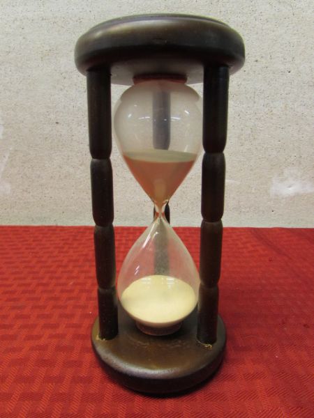 NEW OLD STOCK WOOD HOUR GLASS - GOTHIC?