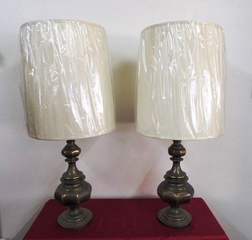 PAIR OF ANTIQUE SOLID BRASS CANDLESTICK LAMPS