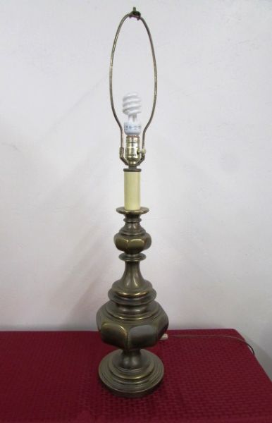 PAIR OF ANTIQUE SOLID BRASS CANDLESTICK LAMPS