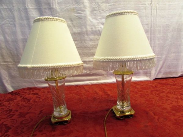 TWO ATTRACTIVE CUT GLASS TABLE LAMPS