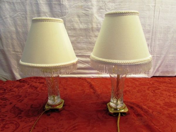 TWO ATTRACTIVE CUT GLASS TABLE LAMPS