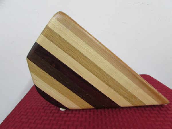 WOOD KNIFE BLOCK WITH EXOTIC HARDWOODS BY DAVID LEVY