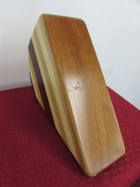 WOOD KNIFE BLOCK WITH EXOTIC HARDWOODS BY DAVID LEVY